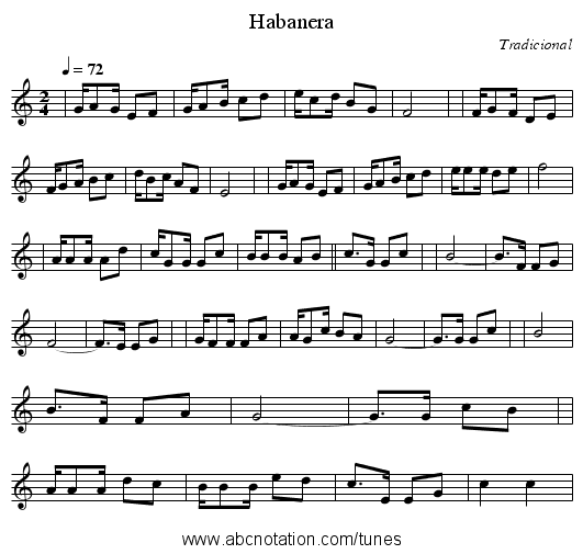 Habanera - staff notation