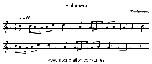 Habanera - staff notation