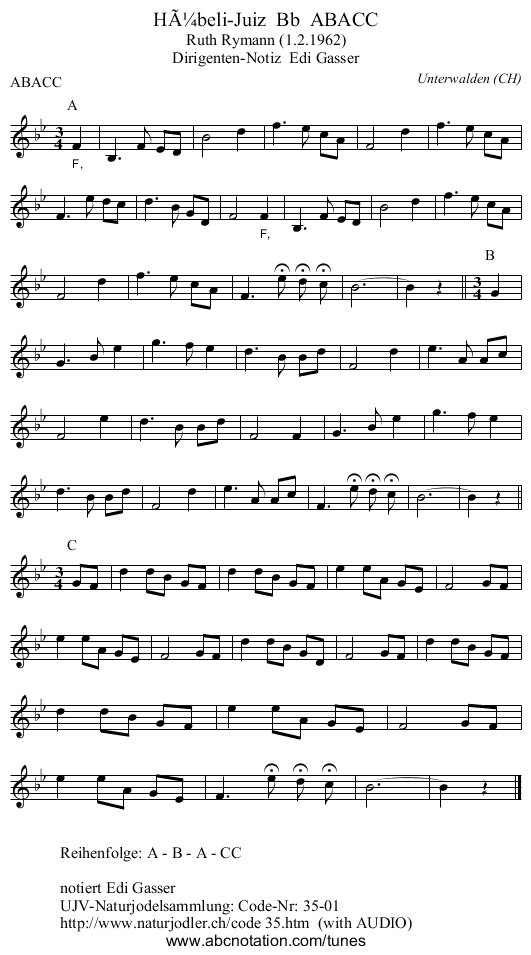 Hübeli-Juiz Bb ABACC - staff notation