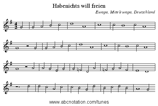 Habenichts will freien - staff notation