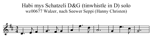 Habi mys Schatzeli D&G (tinwhistle in D) solo - staff notation