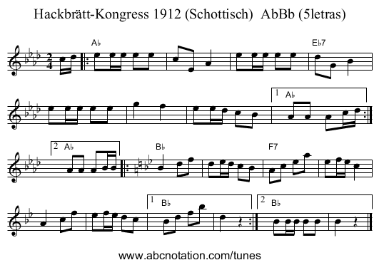 Hackbr&auml;tt-Kongress 1912 (Schottisch)  AbBb (5letras) - staff notation