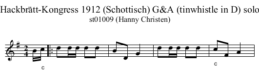 Hackbr&auml;tt-Kongress 1912 (Schottisch) G&A (tinwhistle in D) solo - staff notation
