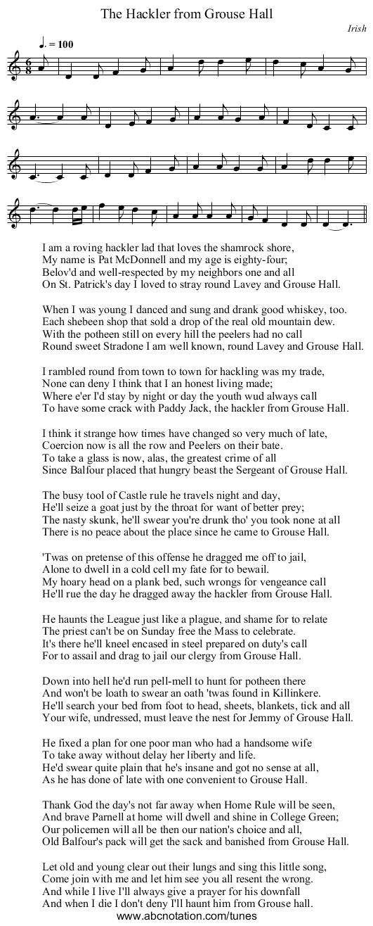 Hackler from Grouse Hall, The - staff notation