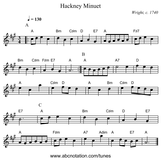 Hackney Minuet - staff notation