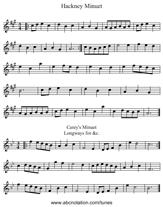 Hackney Minuet - staff notation