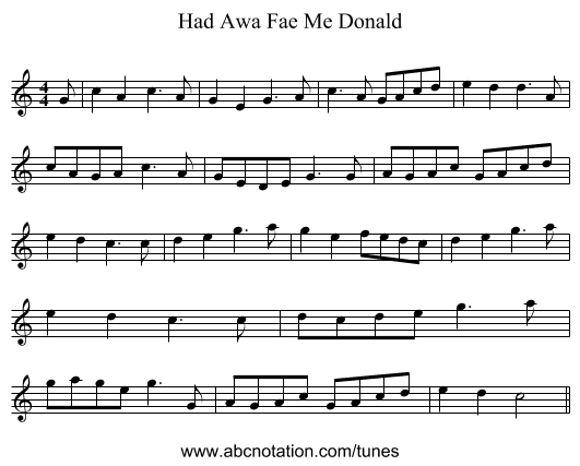 Had Awa Fae Me Donald - staff notation