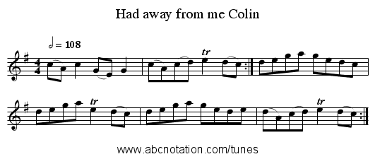 Had away from me Colin - staff notation