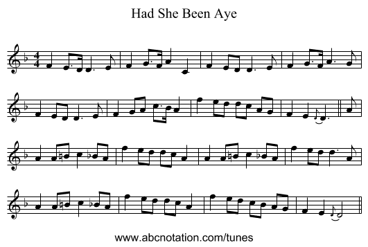 Had She Been Aye - staff notation