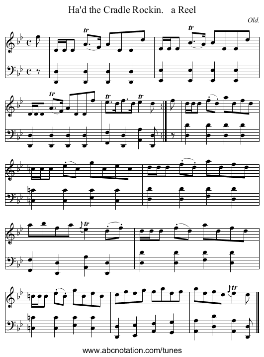 Ha'd the Cradle Rockin.   a Reel - staff notation