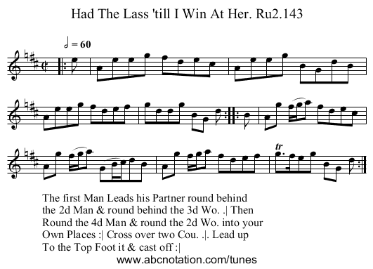 Had The Lass 'till I Win At Her. Ru2.143 - staff notation