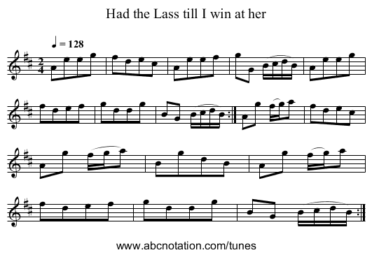 Had the Lass till I win at her - staff notation