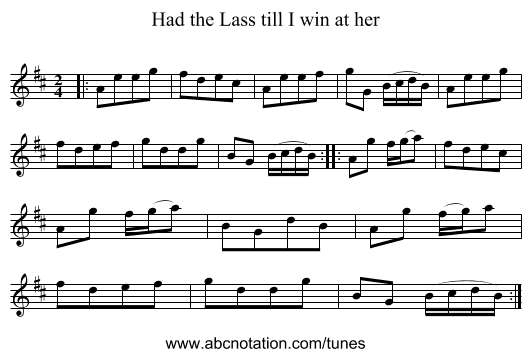 Had the Lass till I win at her - staff notation