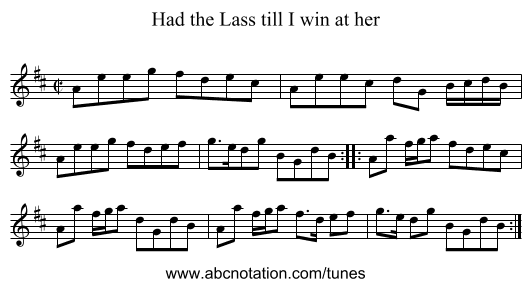 Had the Lass till I win at her - staff notation
