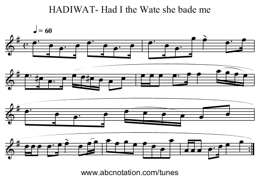 HADIWAT- Had I the Wate she bade me - staff notation