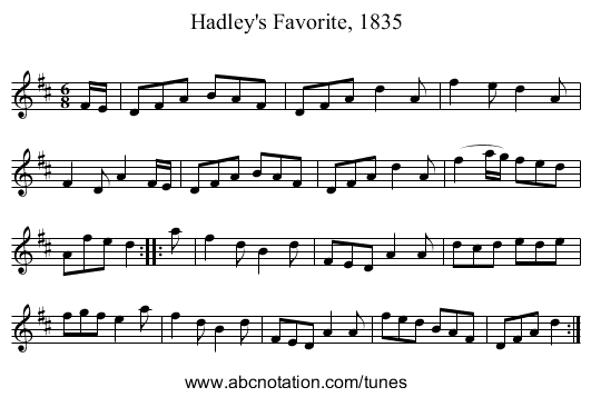Hadley's Favorite, 1835 - staff notation