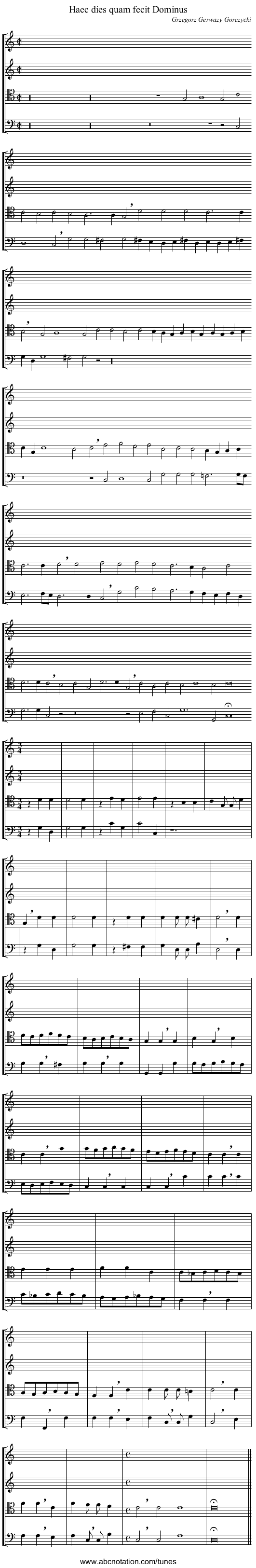 Haec dies quam fecit Dominus - staff notation