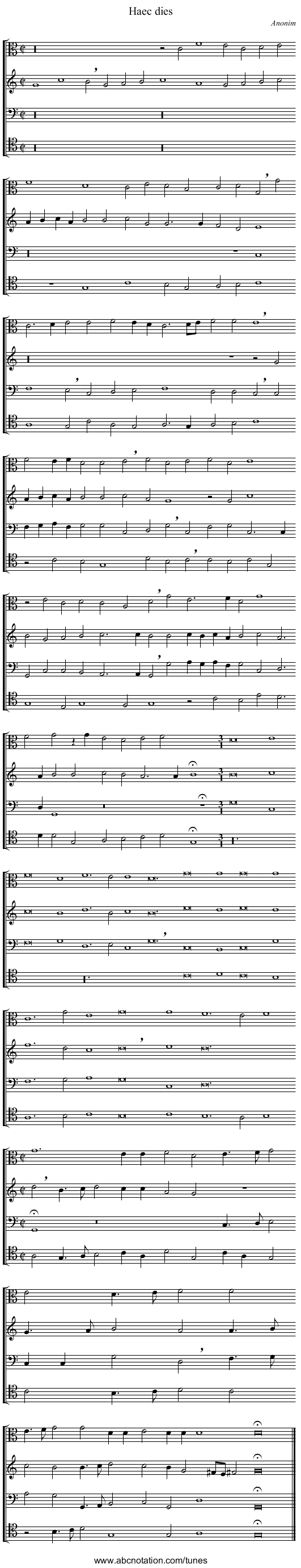 Haec dies - staff notation