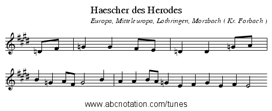 Haescher des Herodes - staff notation