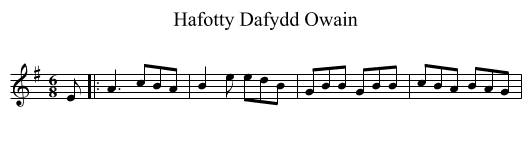 Hafotty Dafydd Owain - staff notation