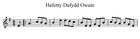 Hafotty Dafydd Owain - staff notation