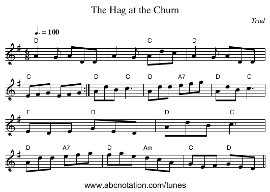 Hag at the Churn, The - staff notation
