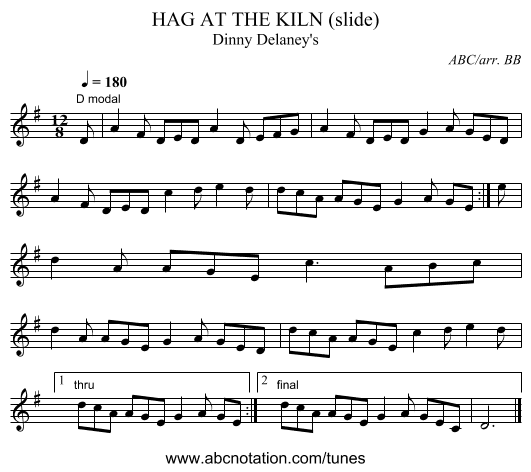 HAG AT THE KILN (slide) - staff notation