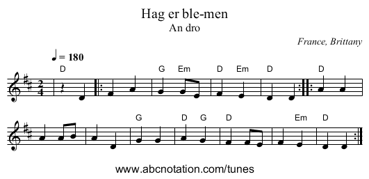 Hag er ble-men - staff notation