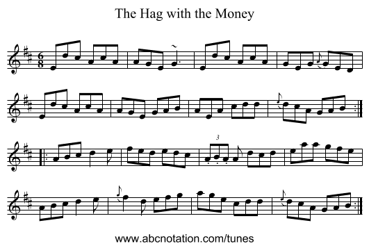Hag with the Money, The - staff notation