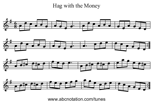 Hag with the Money - staff notation