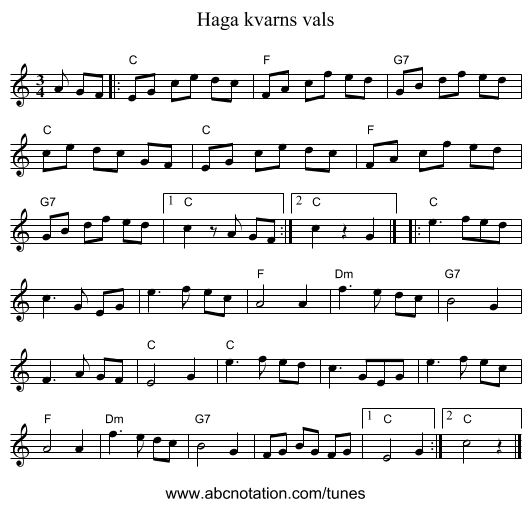 Haga kvarns vals - staff notation