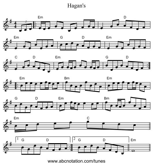 Hagan's - staff notation