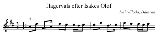 Hagervals efter Isakes Olof - staff notation