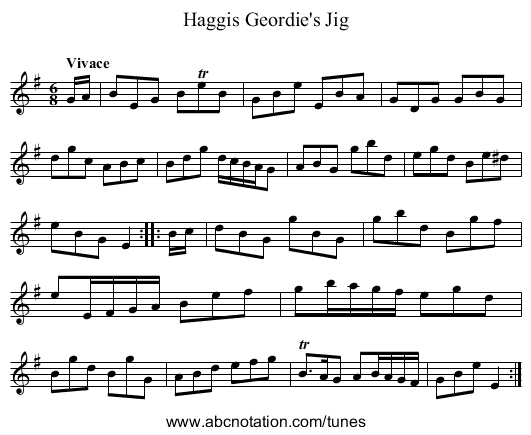 Haggis Geordie's Jig - staff notation