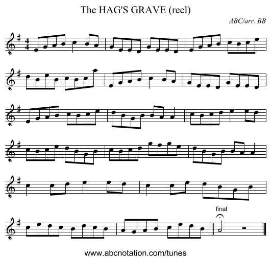 HAG'S GRAVE (reel), The - staff notation