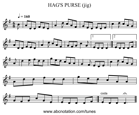 HAG'S PURSE (jig) - staff notation