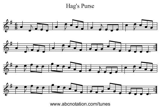 Hag's Purse - staff notation
