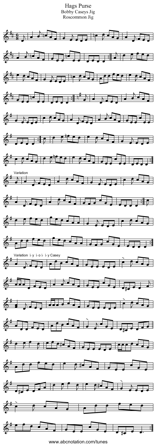 Hags Purse - staff notation