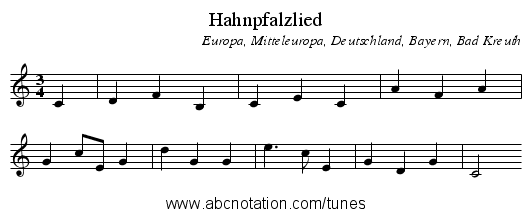Hahnpfalzlied - staff notation