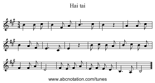 Hai tai - staff notation