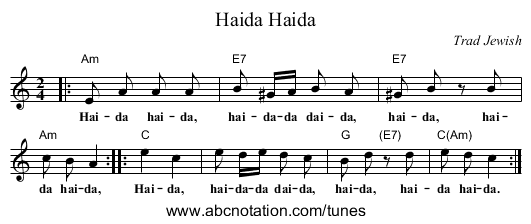 Haida Haida - staff notation