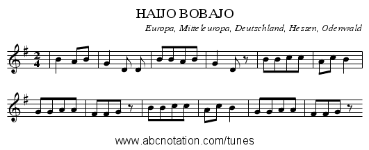 HAIJO BOBAJO - staff notation