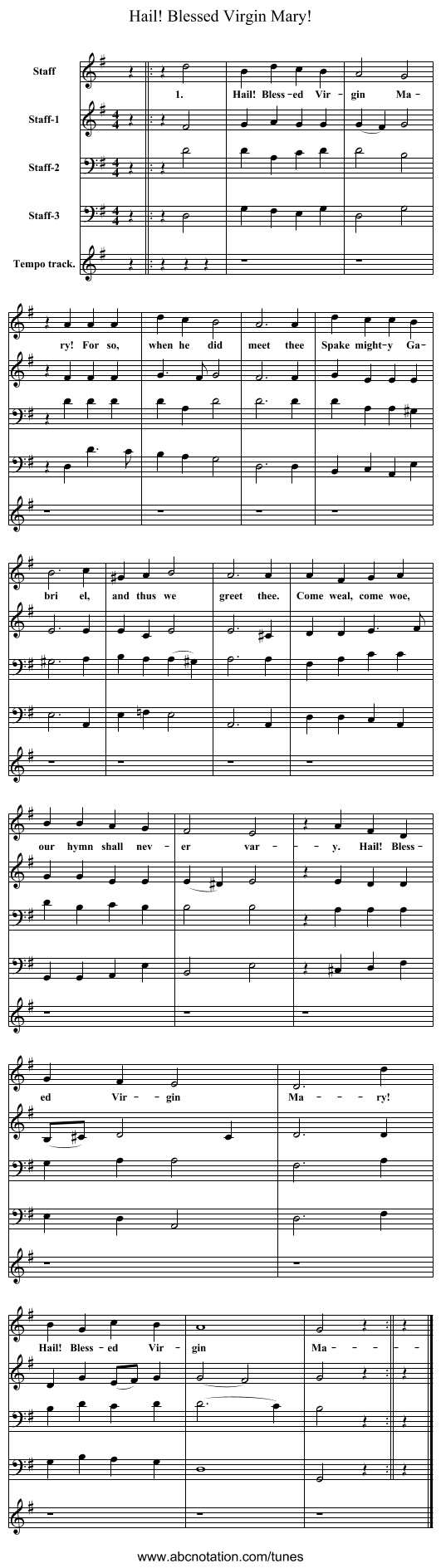 Hail! Blessed Virgin Mary! - staff notation