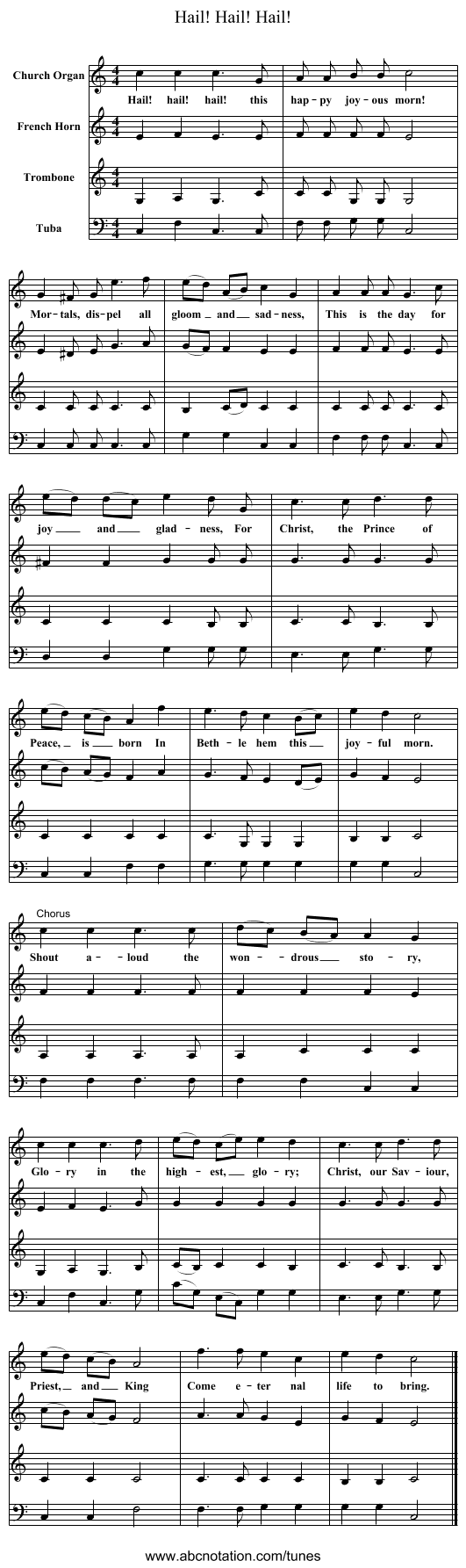 Hail! Hail! Hail! - staff notation