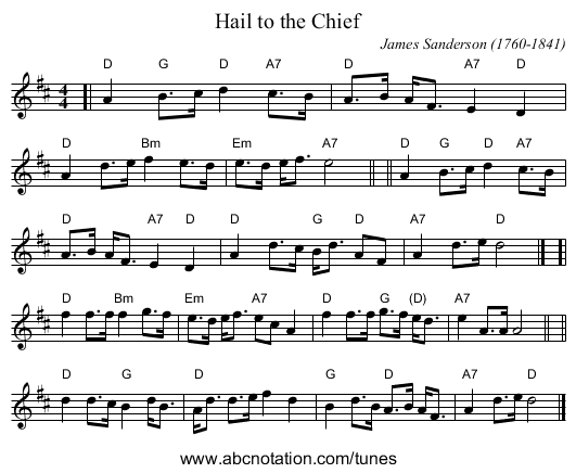 Hail to the Chief - staff notation