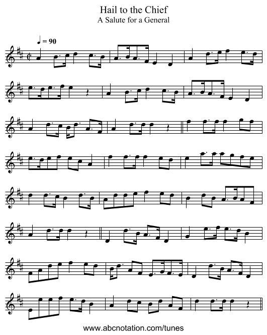 Hail to the Chief - staff notation