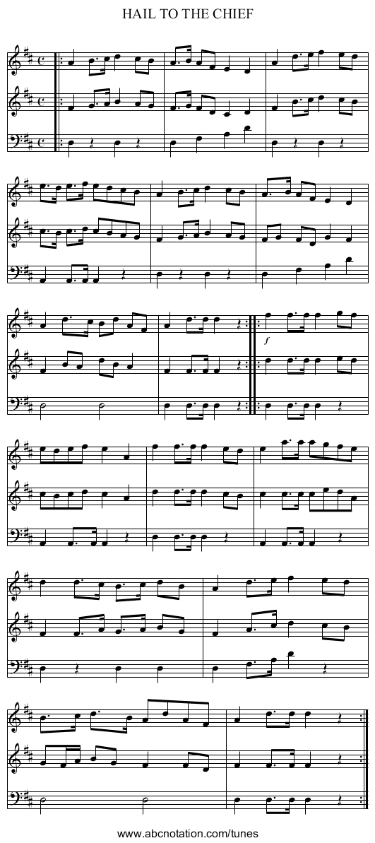HAIL TO THE CHIEF - staff notation