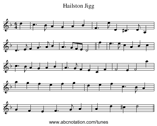 Hailston Jigg - staff notation