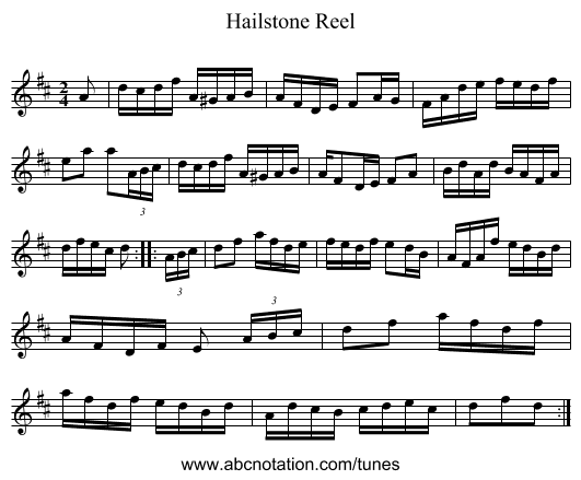 Hailstone Reel - staff notation