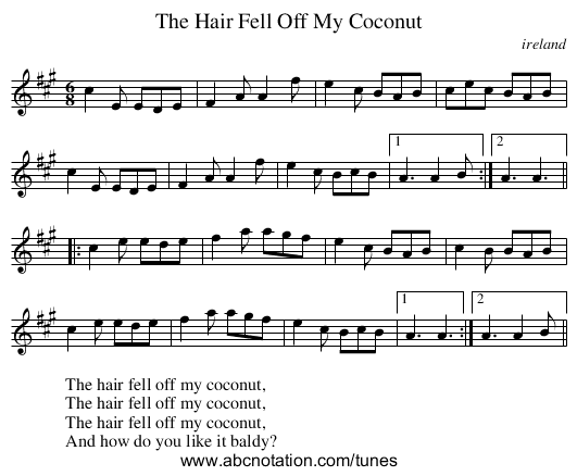 Hair Fell Off My Coconut, The - staff notation